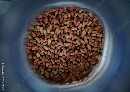 Detalhe de cereais secos para cão e gatos. Refeição para animais. photo