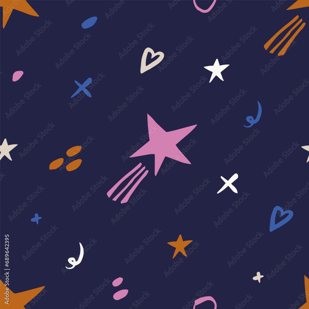 Hand drawn quirky doodles, naive childish sketch drawing scribbles seamless pattern. Colorful creative various shapes elements wallpaper. Creative repeatable background Hand drawn quirky doodles, naive childish sketch drawing scribbles seamless pattern. Colorful creative various shapes elements wallpaper. Creative repeatable background