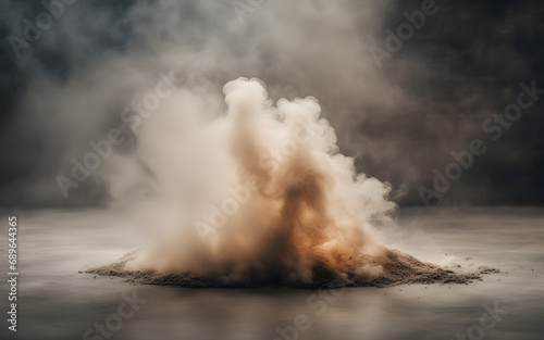 Photograph of smoke on a cement floor with defocused fog