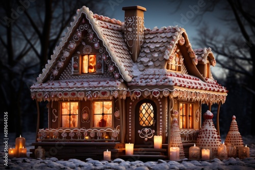 Wonderland life sized gingerbread house in festive glow  christmas background