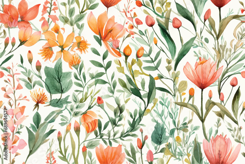 Hand Drawn Seamless Watercolor Floral Pattern Vector 