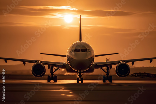 airplane at sunset.