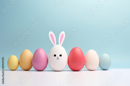Easter-themed background with easter bunny and colored eggs, easter wallpaper backdrop
