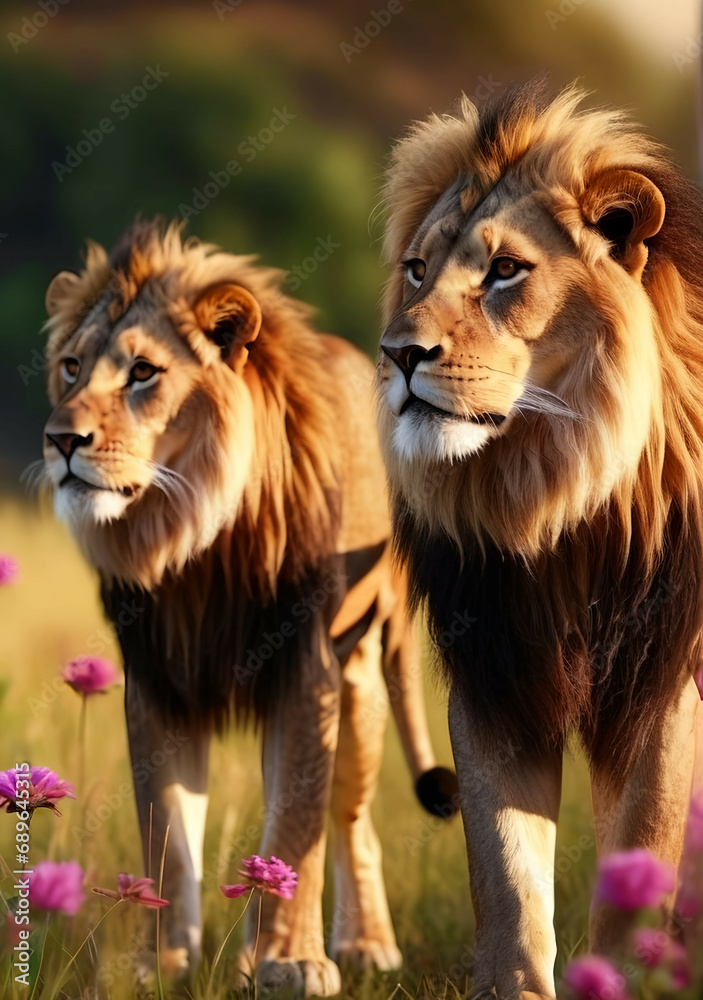 Lion family, cubs, love, photographic image with animals perfect for wall decoration . Ai Generative Lion family, cubs, love, photographic image with animals perfect for wall decoration . Ai Generative