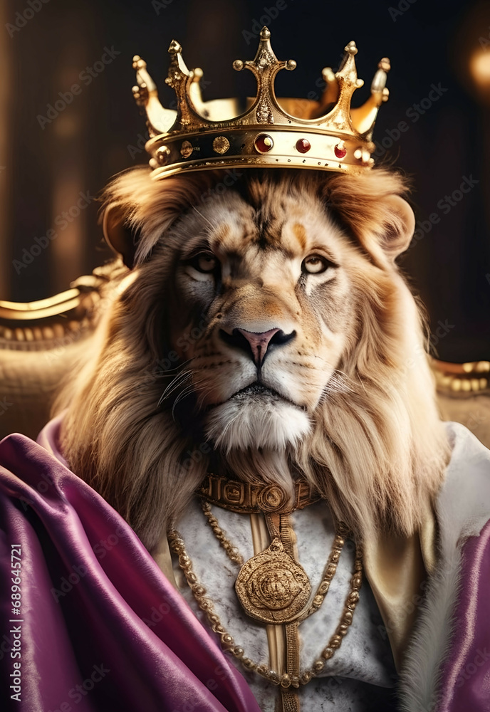 Portrait of the Lion King War , King crown Imperial Roman , History Ai Generative Animal Portrait of the Lion King War , King crown Imperial Roman , History Ai Generative Animal