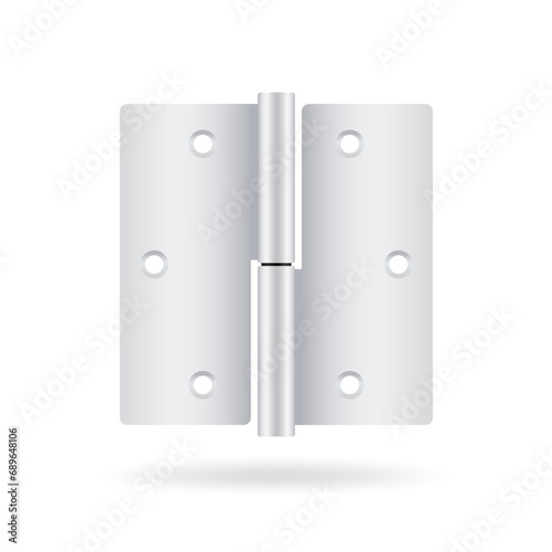 Silver Door Hinge. Satin Nickel Entry Door Hinge. Isolated on white background. Vector illustration