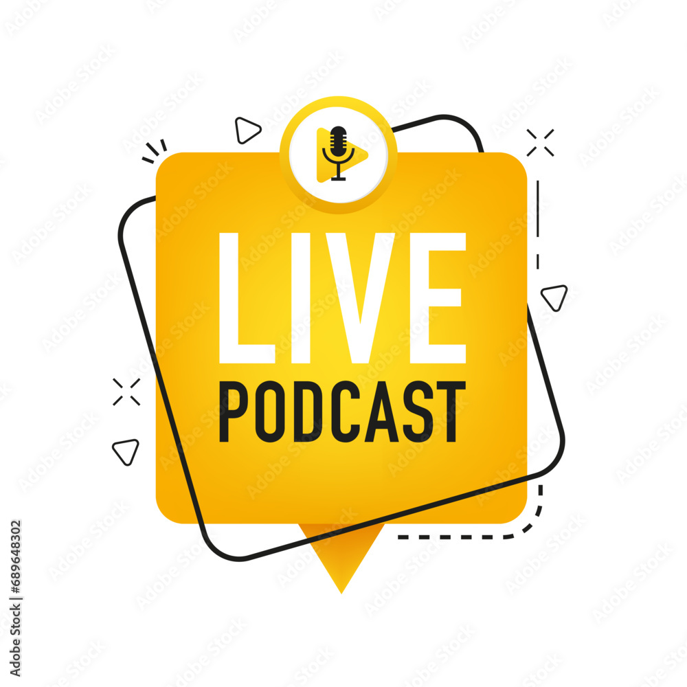 Yellow live talk logo with headphone and microphone isolated on white background.video internet telecommunications icon and button. internet live streaming on podcast program. Vector illustration