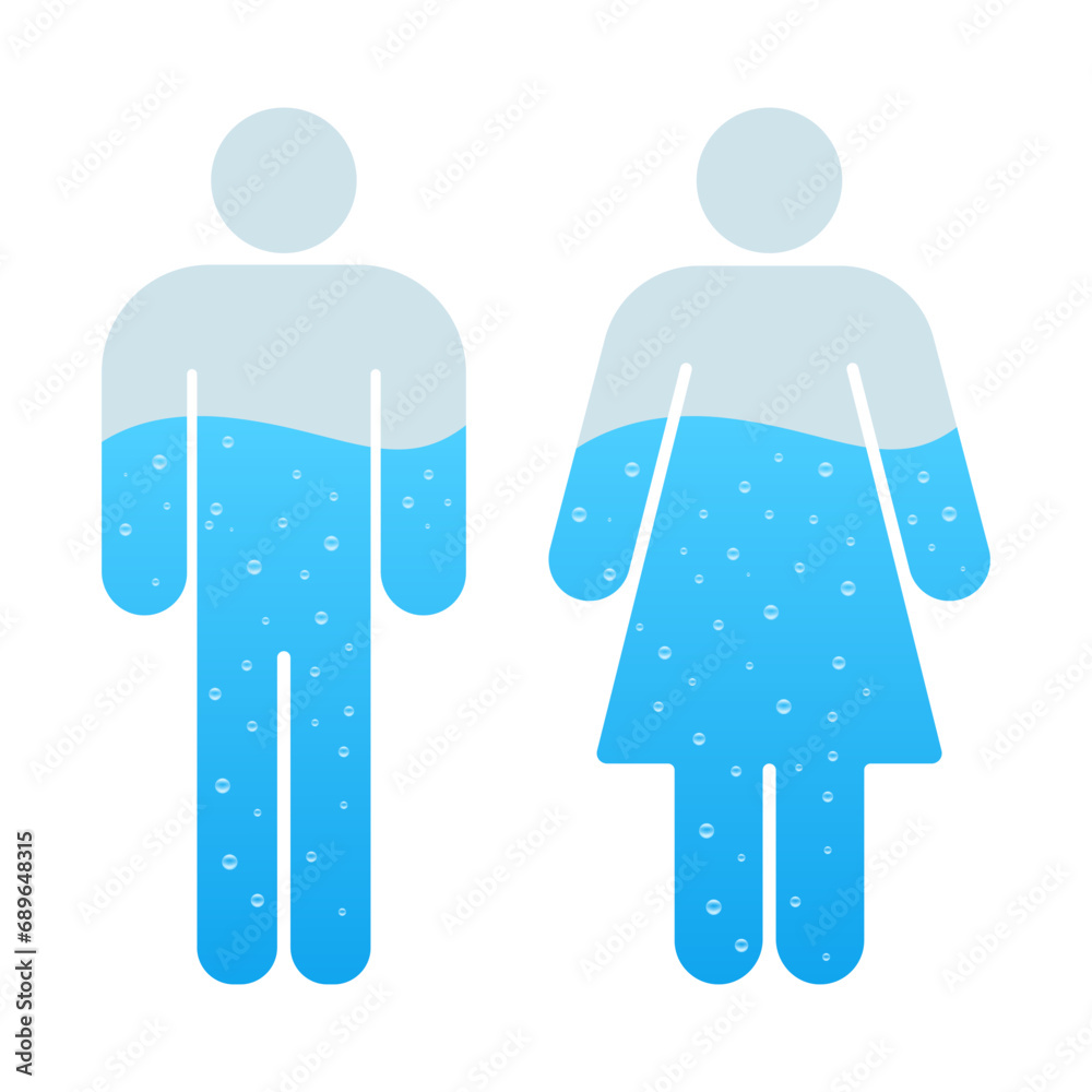 Vettoriale Stock Water body balance concept. H2O level poster. Good metabolism, healthy