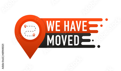 We are moving from one address to another address - minimalistic flyer template with place for new company office shop location address. New address after relocation. Vector illustration