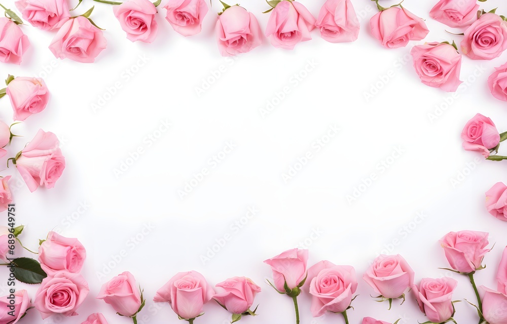 frame of roses buds with copy space on white background