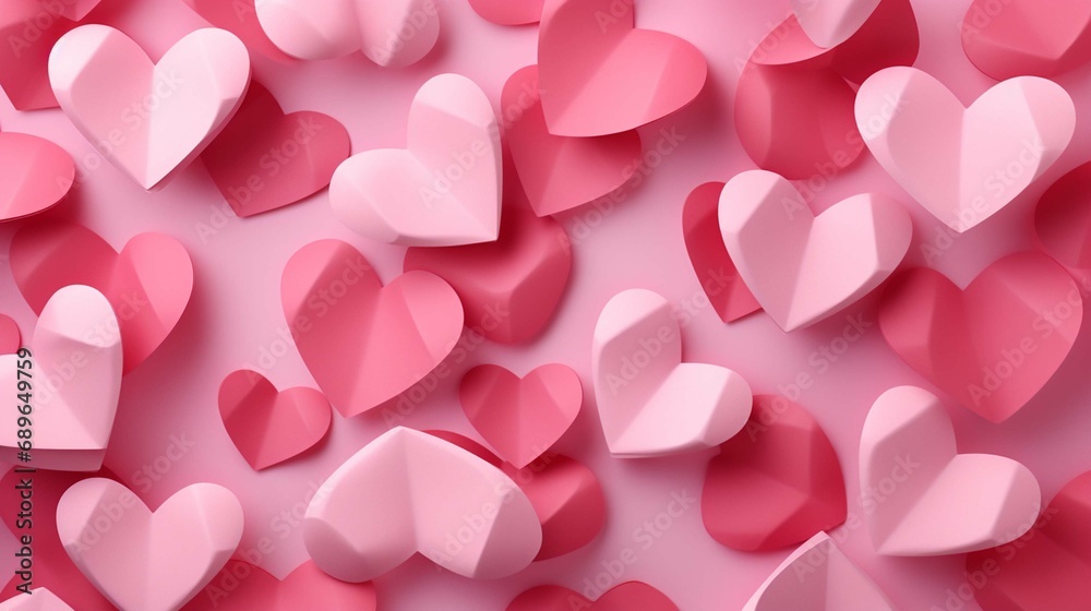 3d paper pink hearts seamless pattern