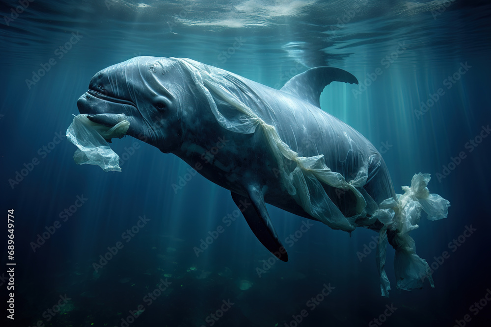 Fototapeta premium plastic crisis save the ocean A plastic bag A whale