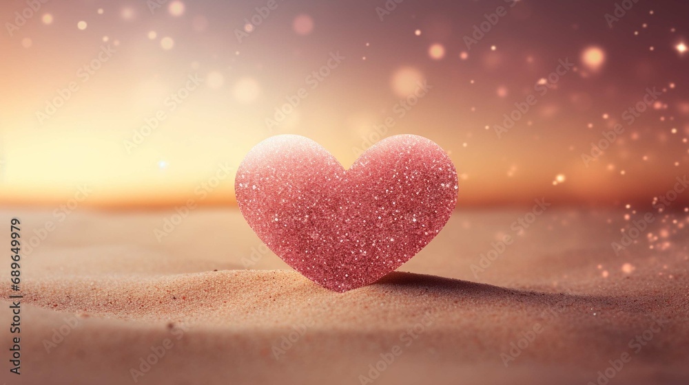 Sprinkled sand heart , happy valentine's day - abstract romantic background banner