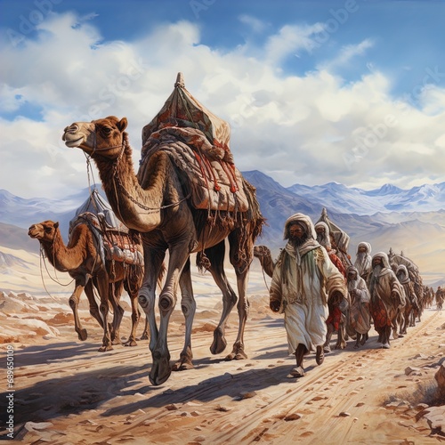 A camel caravan in the desert. Great for stories of adventure  the desert  Sahara  nomads  Middle East and more. 