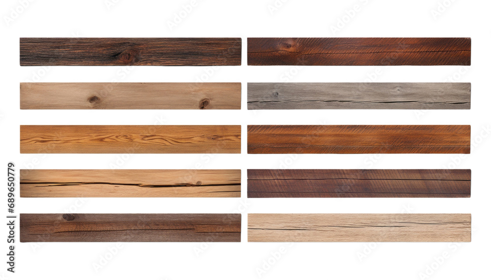 Obraz premium set of wooden boards isolated on transparent background cutout