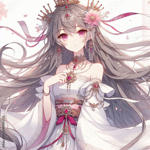 Illustration princess with red eyes and long gray hair in kingdom, novel world and transmigration (manhwa style art) photo