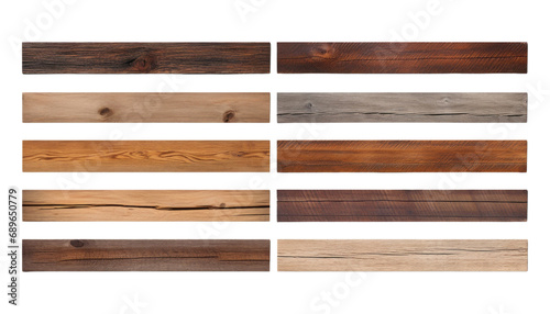 set of wooden boards isolated on transparent background cutout