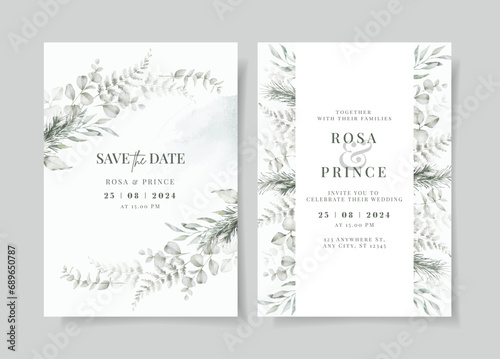 greenery watercolor wedding invitation card template