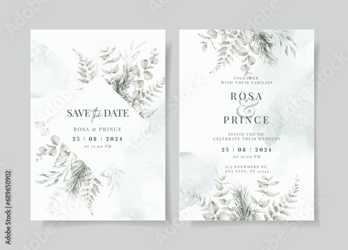 greenery watercolor wedding invitation card template