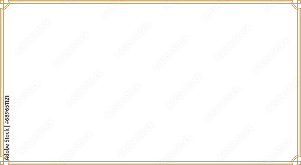 Rectangle outline stroke gold frame for web presentation, horizontal border with 15.5x8.5 scale ratio in oriental style, illustration ,cutout, isolated.