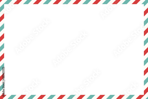 Blank airmail envelope frame, border with green and red striped line in christmas theme with 6x4 scale ratio for decoration, cutout, isolated. photo