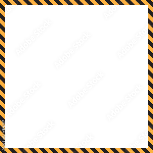 Yellow and black caution tape square frame, warning sign border template with striped for web, presentation, banner, vector illustration.