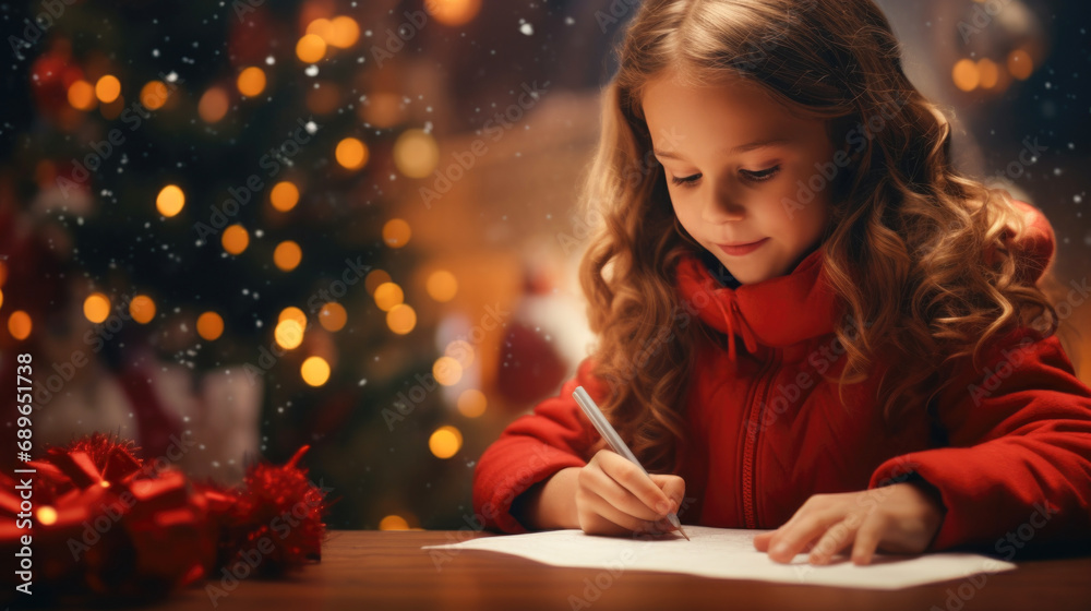 Child penning a letter to Santa, filled with hopes and dreams for a magical Christmas. Child penning a letter to Santa, filled with hopes and dreams for a magical Christmas.