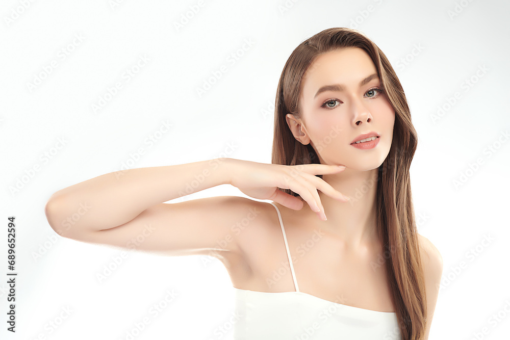 Beautiful young woman with clean fresh skin on white background, Face care, Facial treatment, Cosmetology, beauty and spa, women portrait. Beautiful young woman with clean fresh skin on white background, Face care, Facial treatment, Cosmetology, beauty and spa, women portrait.