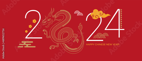 Lunar new year background, banner, Chinese New Year 2024 , Year of the Dragon. Traditional minimalist modern style. Vector concept design