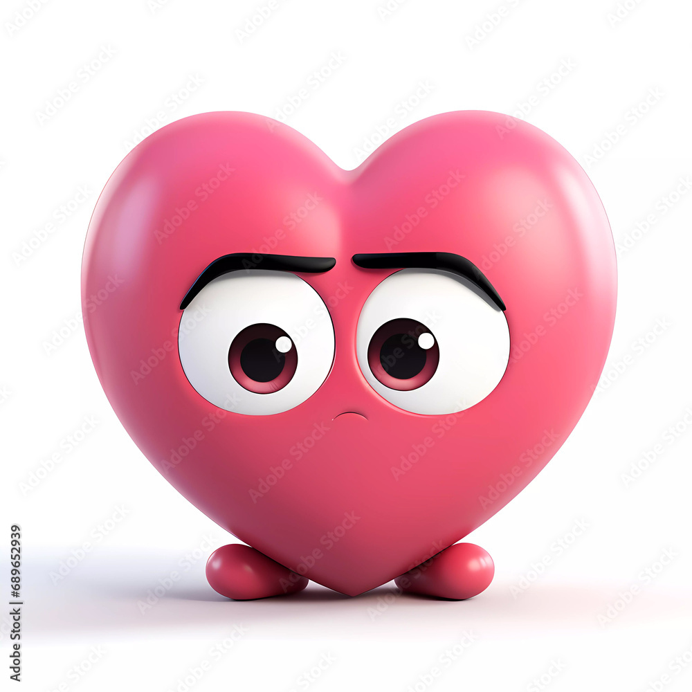 Fototapeta premium Heart Character Isolated on White Background. 3d style illustration.