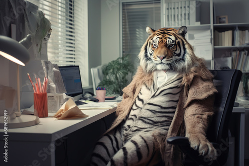 funny work weekdays in the office. Stupid boss in the office stupid office workers. tiger office worker photo