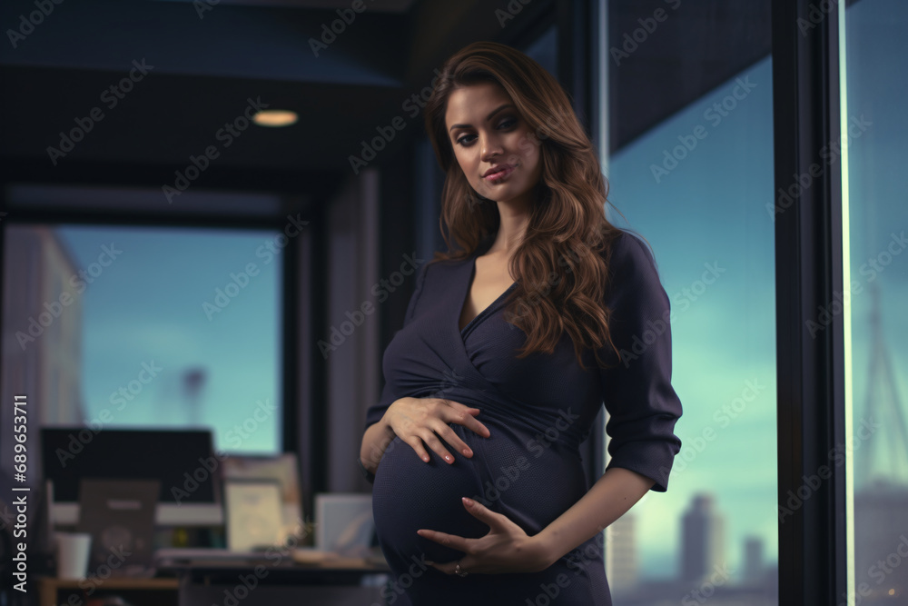 a portrait of a pregnant businesswoman at her office