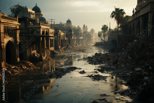 Tigris River flowing through the city of Baghdad, Generative AI photo