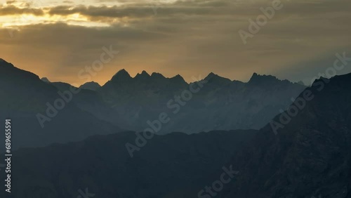 Aerial view of mountains around Skardu during sunrise golden hour, Himalayas, Gilgit Baltistan, Pakistan. photo