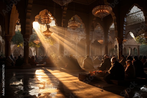 Worshippers at the Abu Hanifa Mosque, Generative AI photo