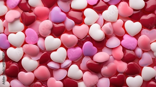 Close up of pink heart shape candy. Created with Ai