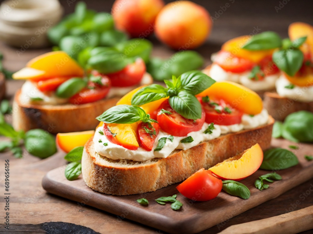 Bruschetta topped with tomato and basil, toasted bread with tomato and basil topping, Italian appetizer with tomato and basil on grilled bread, savory bruschetta featuring tomato and basil Bruschetta topped with tomato and basil, toasted bread with tomato and basil topping, Italian appetizer with tomato and basil on grilled bread, savory bruschetta featuring tomato and basil