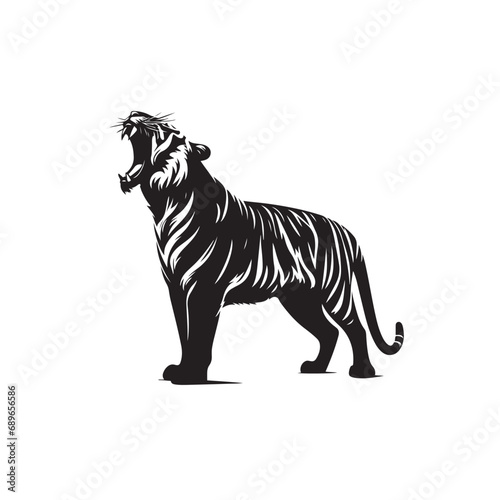 Roaring Tiger Silhouette Pouncing and Attacking Boldly - Black Vector Tiger Roaring Silhouette 