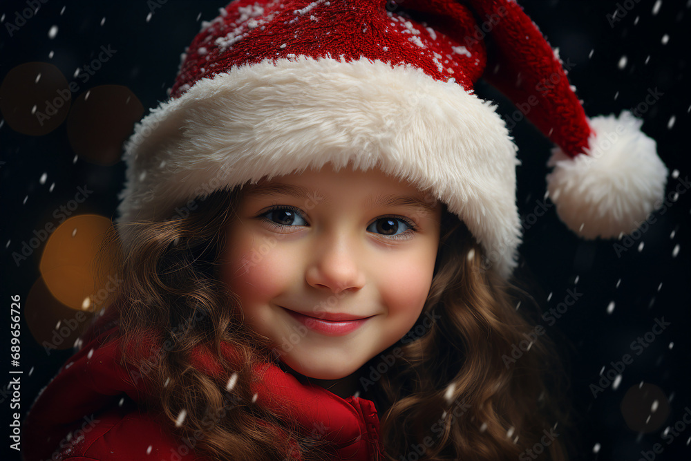 Generative AI portrait of cute adorable girl enjoying atmosphere christmas decorations Generative AI portrait of cute adorable girl enjoying atmosphere christmas decorations