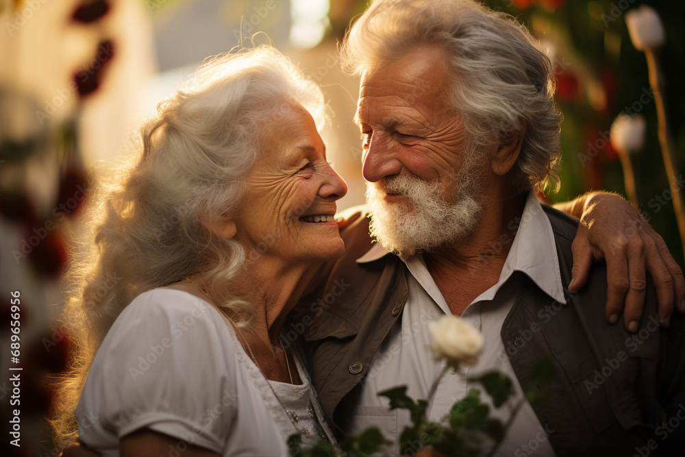 Obraz premium Generative ai image of lovely couple hugging on their honeymoon vacation