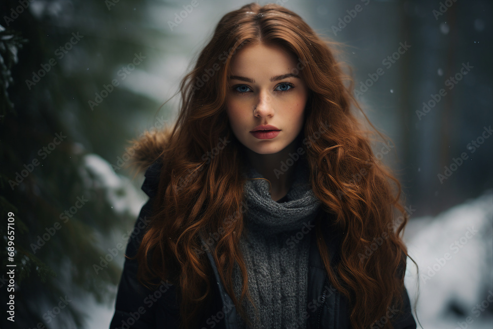 AI generated image of happy person walking in winter park AI generated image of happy person walking in winter park