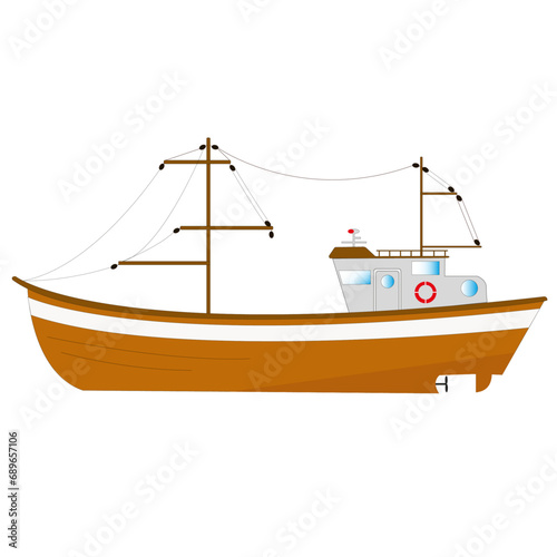 Trawler for industrial fishing on white bottom
