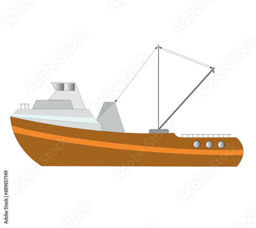 Trawler for industrial fishing on white bottom