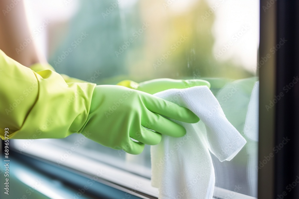 a hand with gloves cleaning the window, cleaning the window, window cleaning, cleaning service, window cleaning, cleaning closeup 