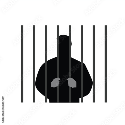 Prisoner in jail holding bars concept design stock illustration