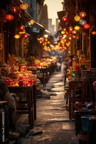 Vibrant street life in Baghdad's market district, Generative AI