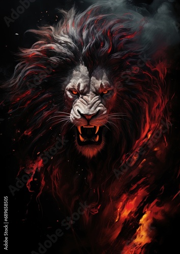 Fantasy image of a ferocious fiery lion. Great for mythology  fantasy  magic and more. 