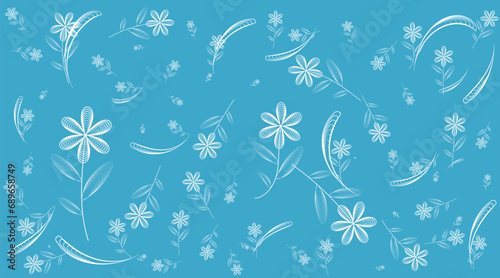 Vector floral seamless fabric background blue background