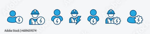 Electrician icon set. Electrical engineer, electric technician, and electrical repairman icons for apps and websites. Vector illustration