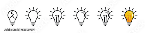 Lamp line icon set. Bulb, idea, lightbulb, and creativity icon in thin line and flat style. Vector illustration